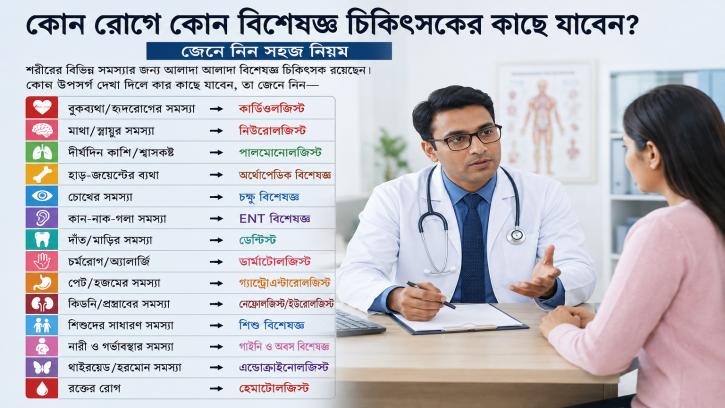কোন রোগে কোন বিশেষজ্ঞ চিকিৎসকের কাছে যাবেন? 